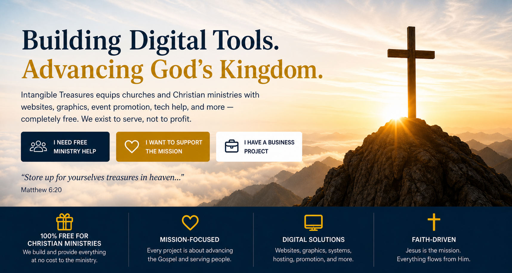 Intangible Treasures equips churches and Christian ministries with free digital help, mission support, and business-funded ministry services.